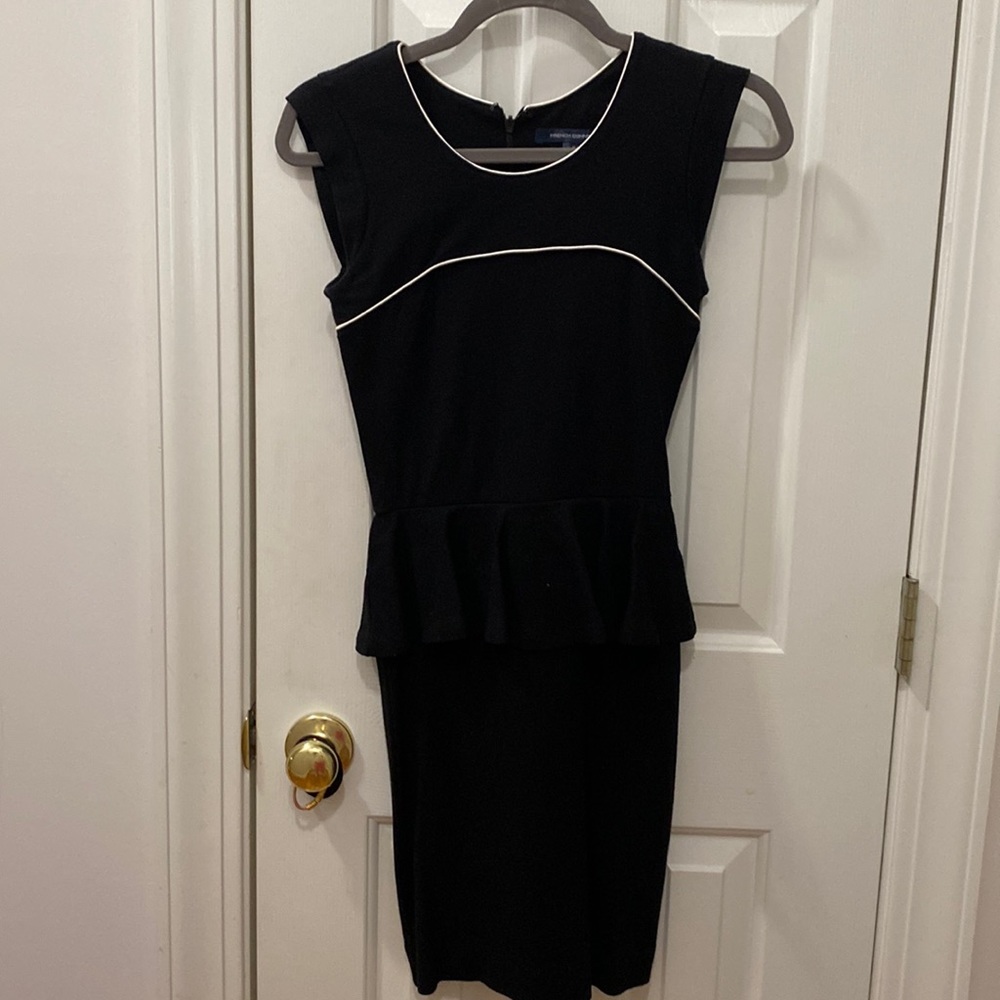 French connection size 2 black dress white piping Peplum 2010s